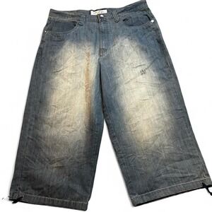 Miskeen Originals denim wide leg baggy capri punk grunge pants size 38 NWT